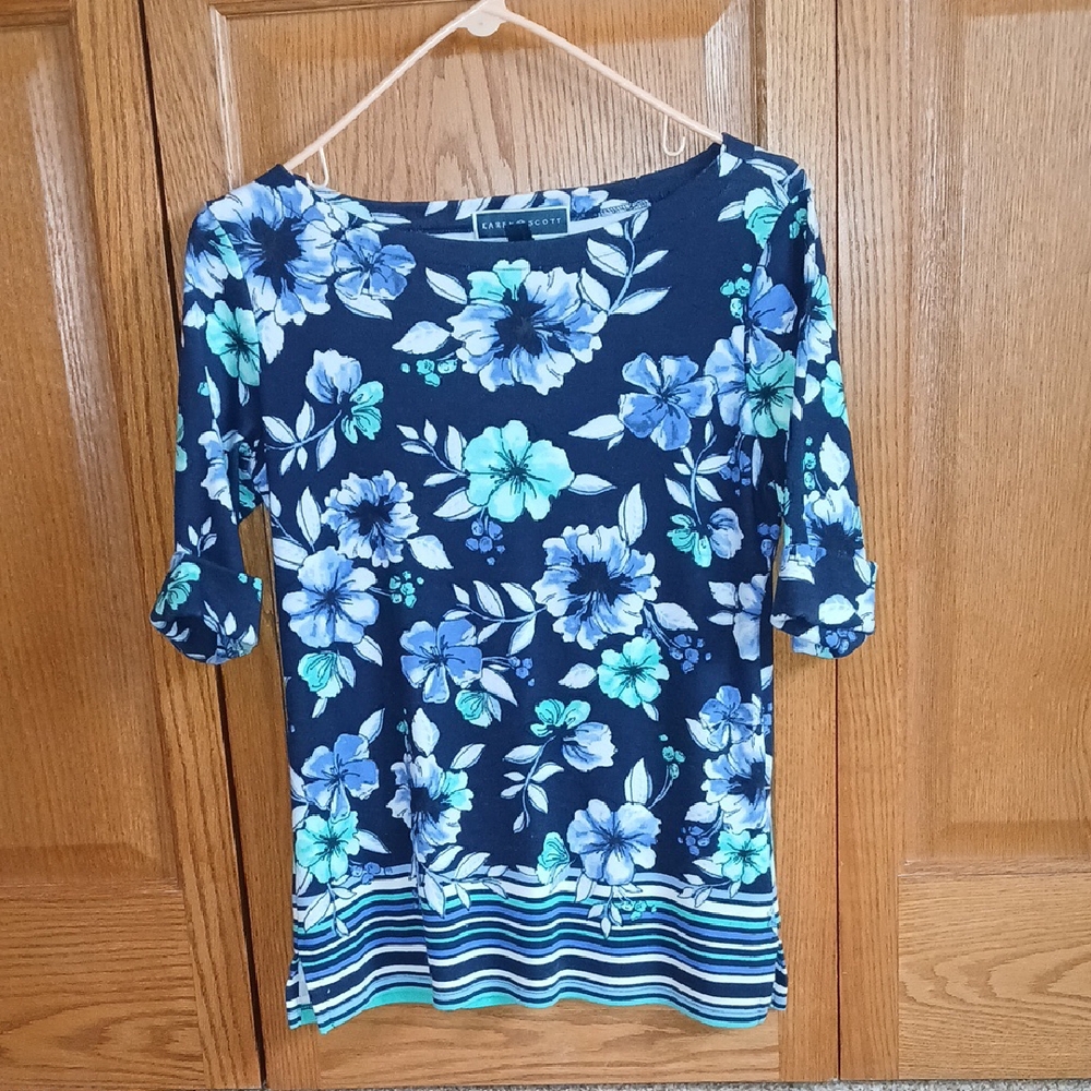Karen Scott Blue 3/4 Sleeve Blouse Size XS